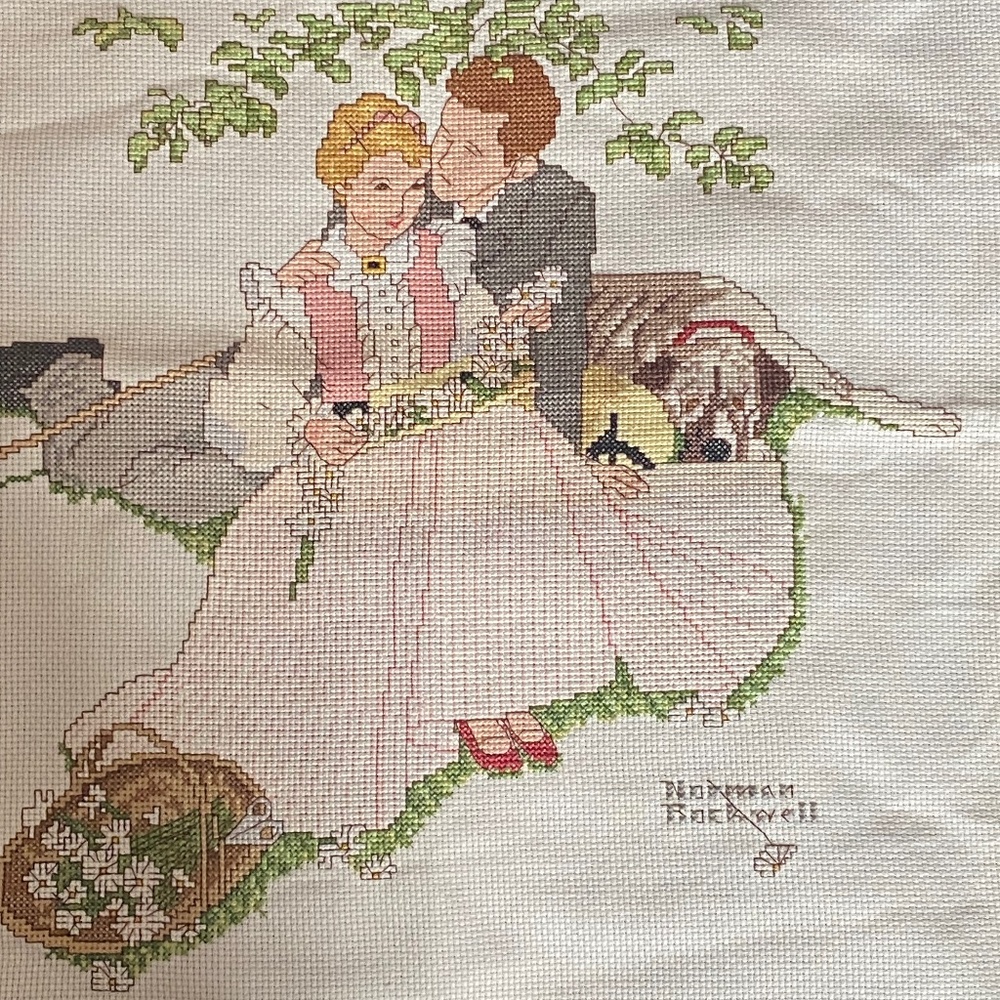 Vintage Norman Rockwell cross-Stitch. Handmade.